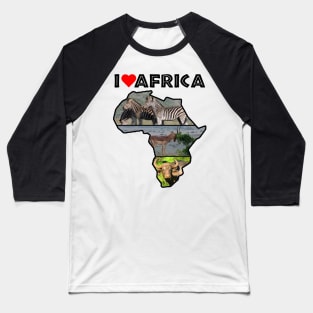 I Love Africa Wildlife Collage Map Baseball T-Shirt